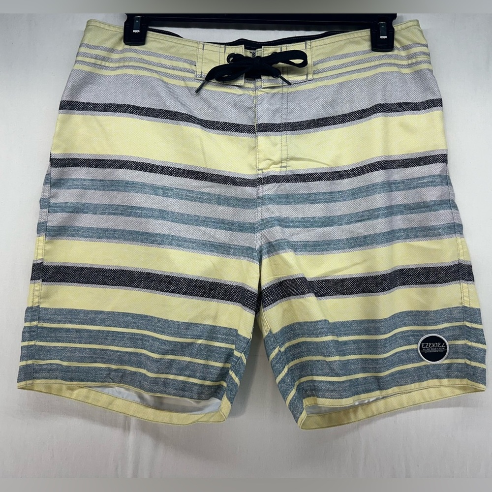 EZ Ezekiel Gear Mens Blue Yellow Striped Swim Trunk‎ Board Pool Shorts Size 36